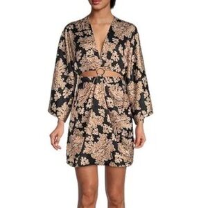 GIANNI BINI Black Floral Long Sleeve Cutout Mini Dress Mobwife Party Size 4 New‎